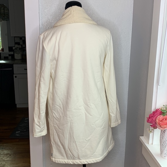 Eddie Bauer cream fleece sherpa lined open front pockets light jacket size Small - Picture 2 of 4